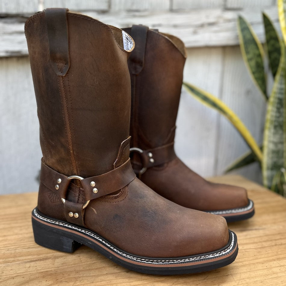 Cowboy Boots Brown Leather Motorcycle Boots BA-122 Crazy Brown