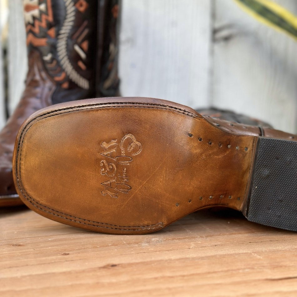 Bota Vaquera DA-420 Avestruz Imitación Cafe - Botas Vaqueras Exoticas para Hombre - Botas Vaqueras con Suela de Vaqueta