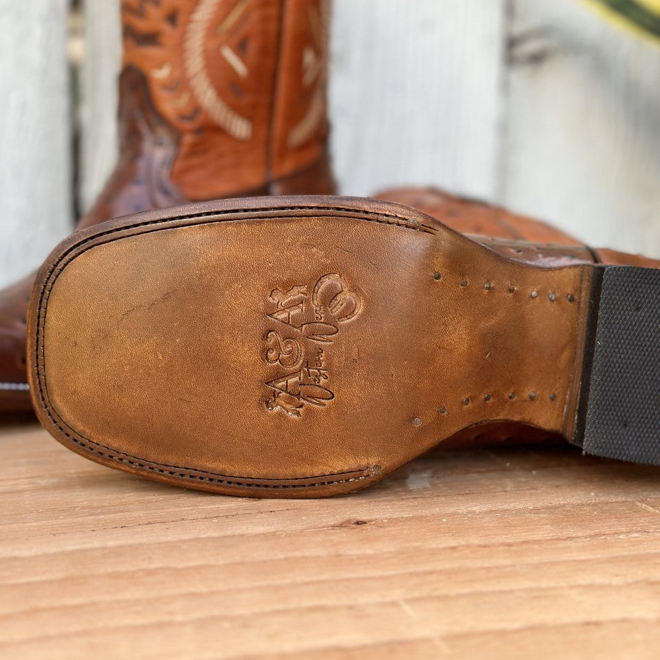 Bota Vaquera DA-420 Avestruz Imitación Cognac - Botas Vaqueras Exoticas para Hombre - Botas Vaqueras con Suela de Vaqueta