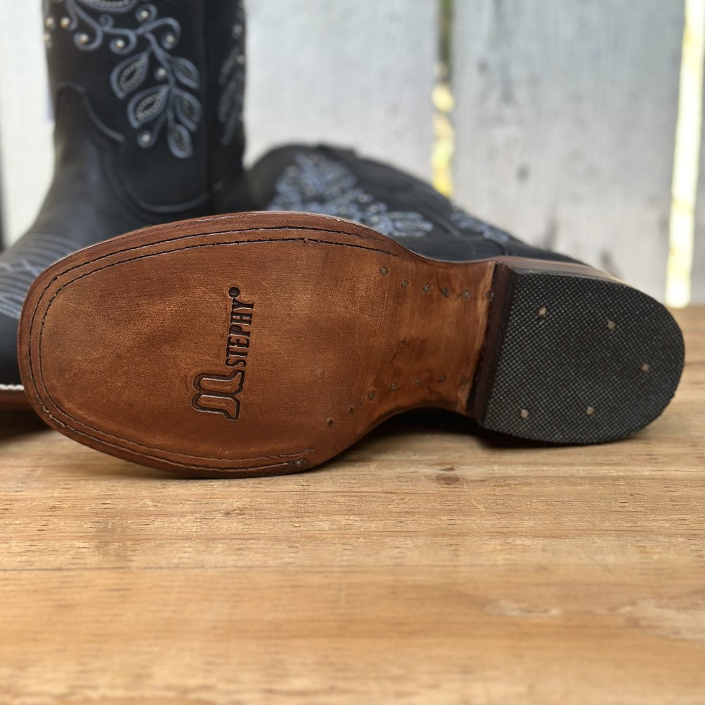 Bota Vaquera Negra con Bordado Floral para Mujer | SB-Margie (6)
