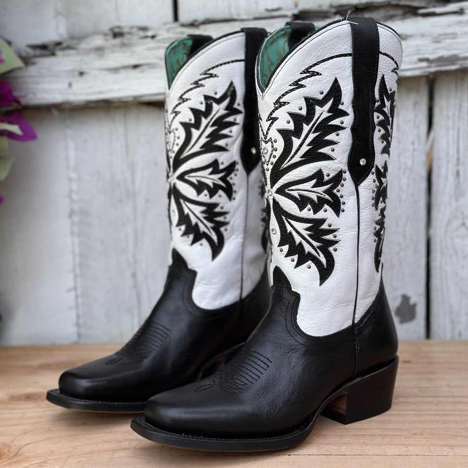 RC-Gothic Black and White Cowgirl Boots for Women Black