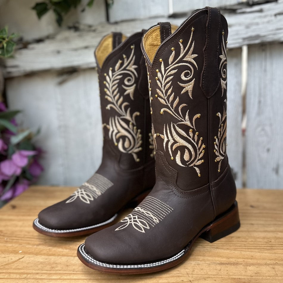 SB-800 Choco Embroidered Western Boots for Women Mexican