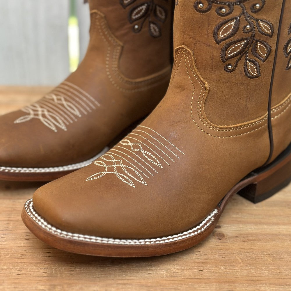 Bota Vaquera Tan con Bordado Floral para Mujer | SB-Margie (6)