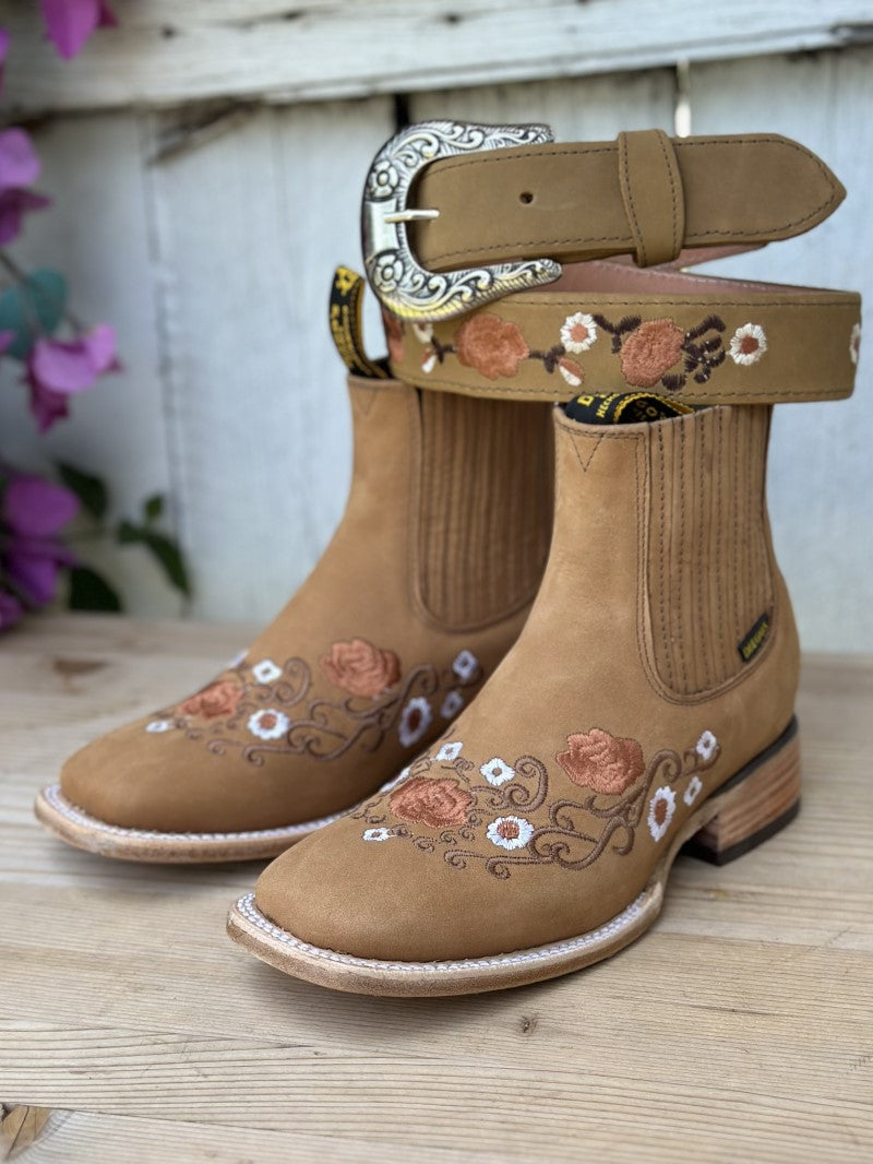 Botas Vaqueras Flor Bordada Botines Con Flores Bordadas Botas