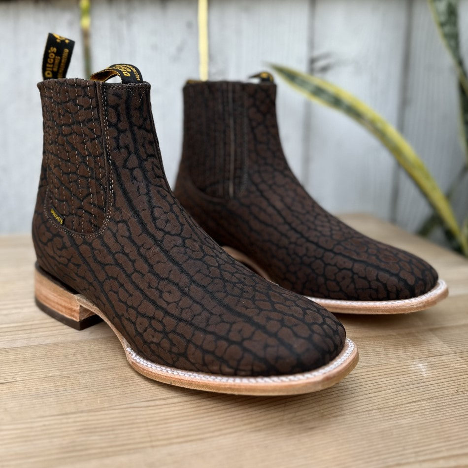 Original Bull Neck Brown Exotic Western Ankle Boots for Men