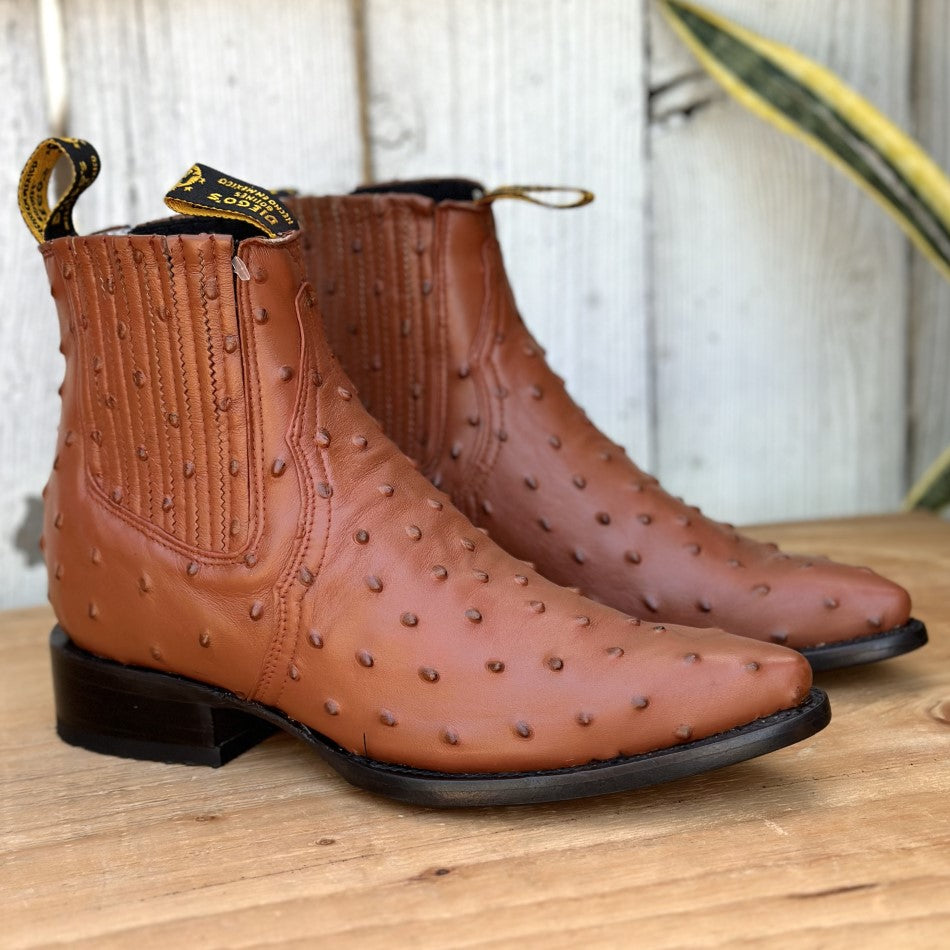 DB-301 Avestruz Imitación Cognac Botines Vaqueros Exoticos para Homb