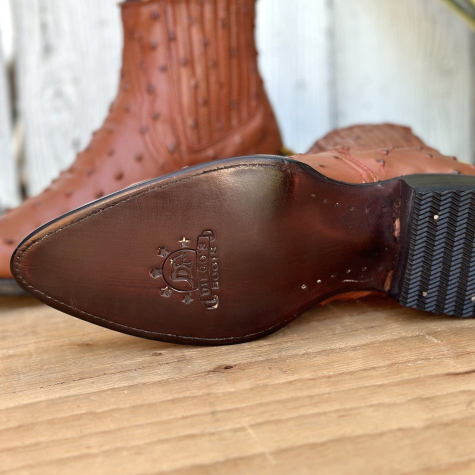 DB-301 Avestruz Imitación Cognac - Botines Vaqueros Exoticos para Hombre - Botines para Hombre Vaqueros (6)