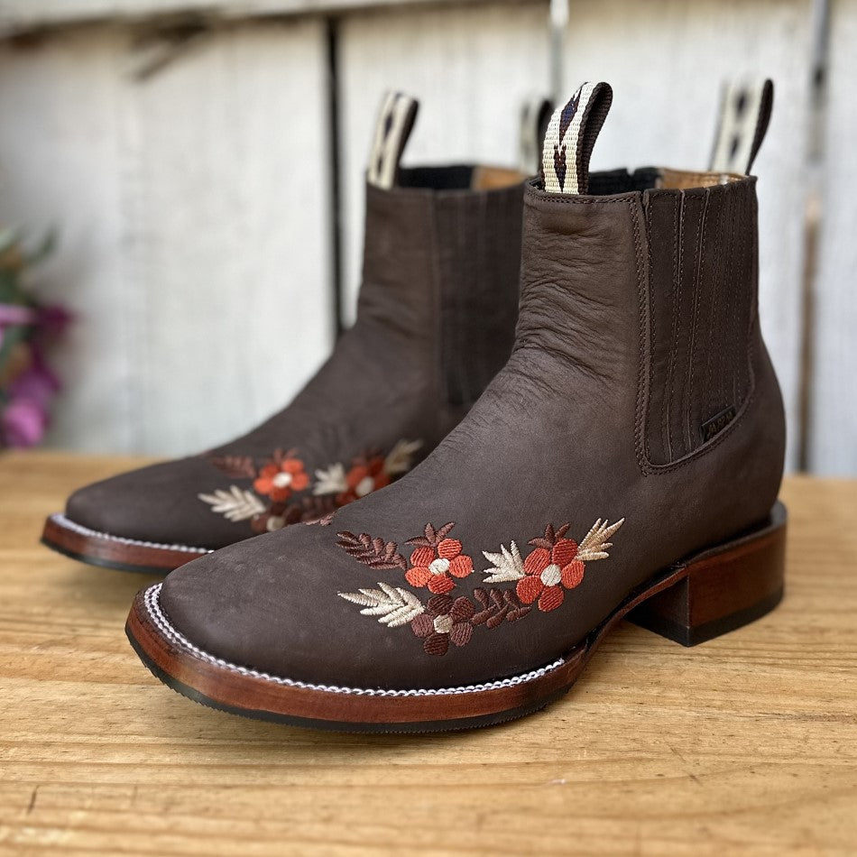 Botines Bordados Flores DA-Africa Moka Botines Vaqueros Con
