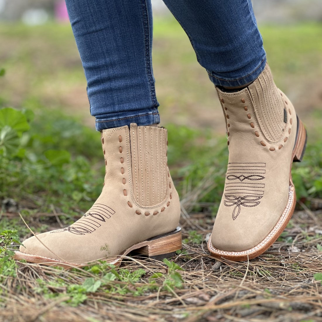 Botin Tejido Camel - Botines Vaqueros de Nobuck para Mujer - Botines para Mujer