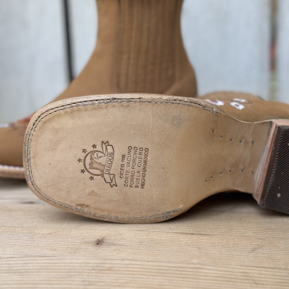 Botin de Dama Flores color Miel - Botin Vaquero para Mujer - Botines con SUela de Vaqueta para Mujer (6)