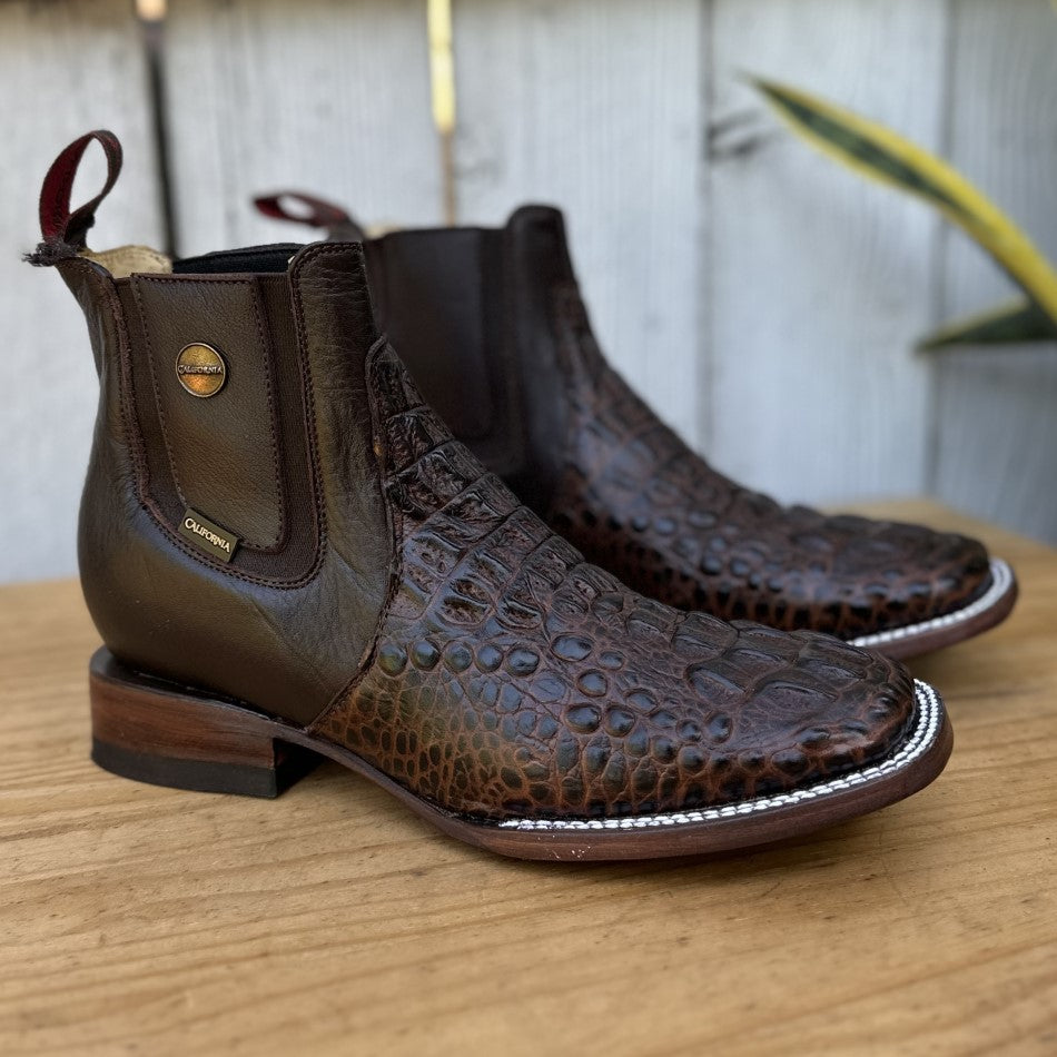 CB-010H-133 Cocodrilo Imitacion Cafe Botines Vaqueros Exoticos para