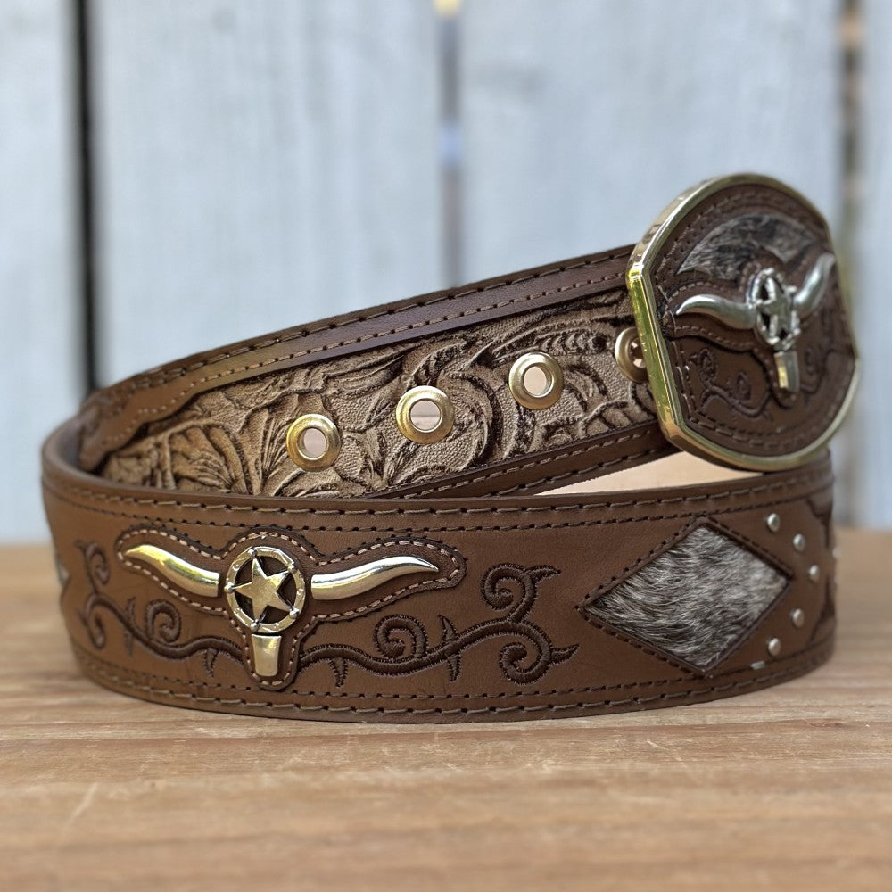 Cinturon Vaquero "Long Horn" Café - Cinturones Vaqueros para Hombre - Cinturones Vaqueros Mexicanos (7)