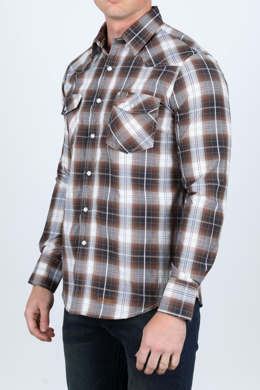 Camisa de Cuadros Cafe MC-200-43 - Camisas Vaqueras de Manga Larga para Hombre - Camisas Vaqueras de Manga Larga (3)