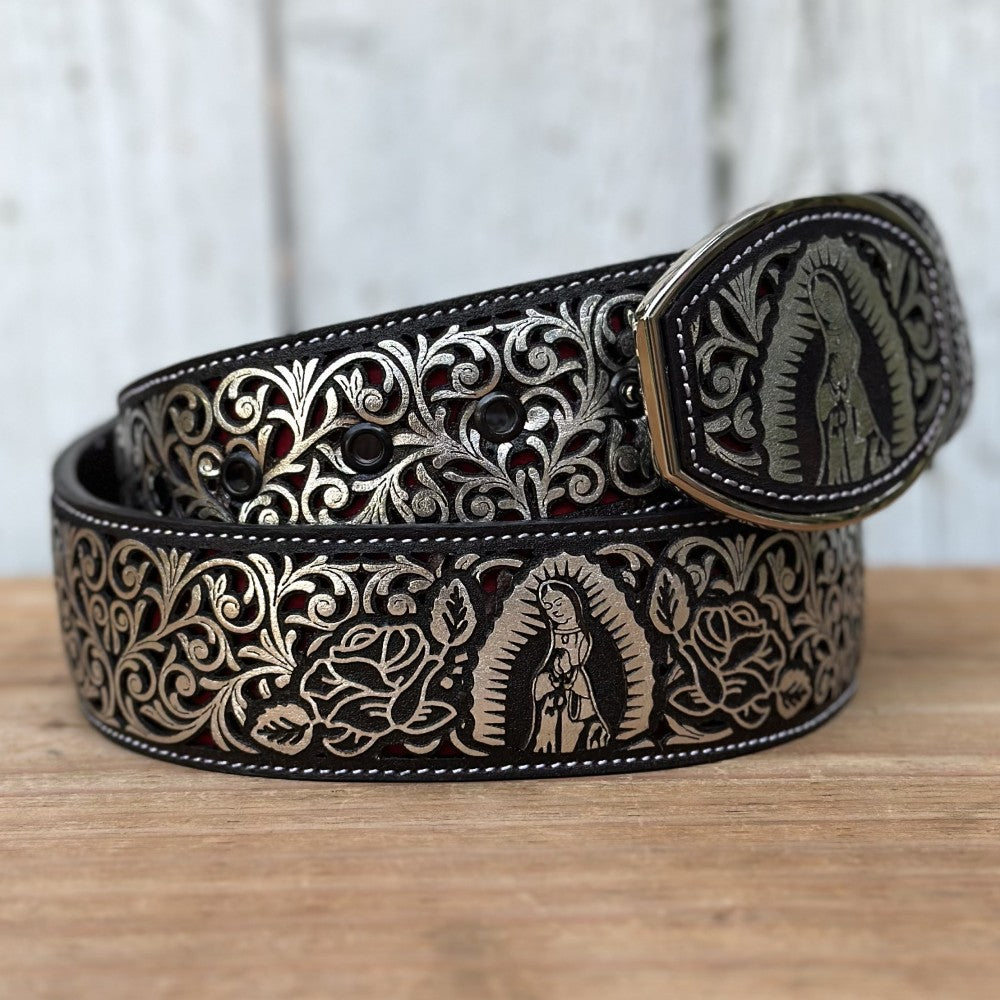 Cinturón Cortado a Láser "Virgen de Guadalupe" Plateado - Cinturones Vaqueros para Hombre (5)