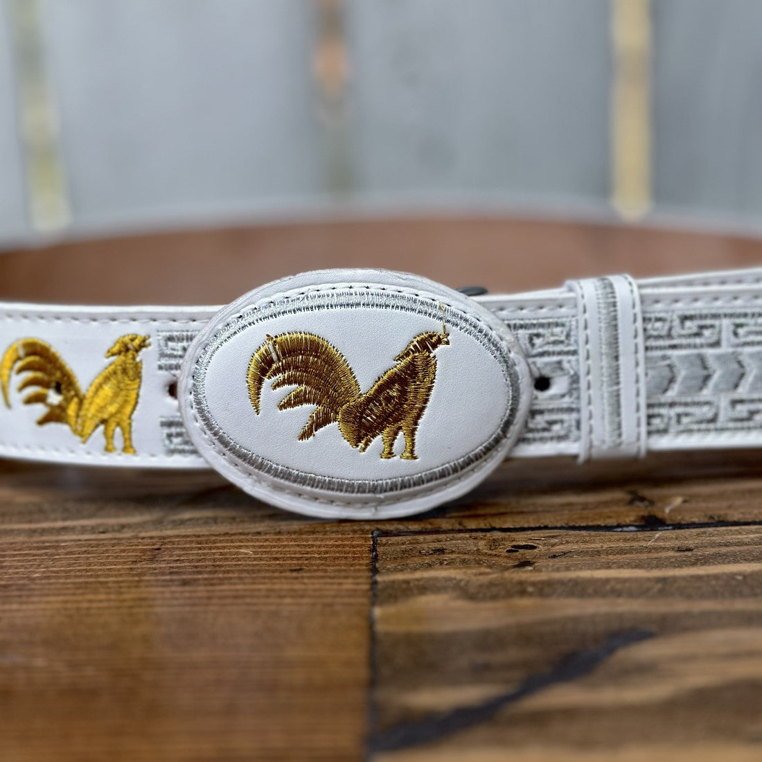 Cinturon Vaquero Blanco Gallo de 1 1/2" - Cinturones Vaqueros para Hombre - Cinturones Blancos para Hombre (3)