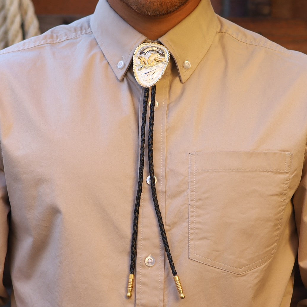 Corbatin Ovalado Plateado con Jinete y Toro - Corbatines Vaqueros para Hombre (5)