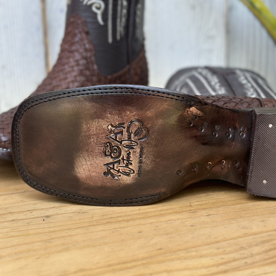 DA-00-6 Cafe Petatillo - Botas Vaqueras de Petatillo para Hombre - Botas de Petatillo para Hombre - Botas Vaqueras con Suela de Vaqueta
