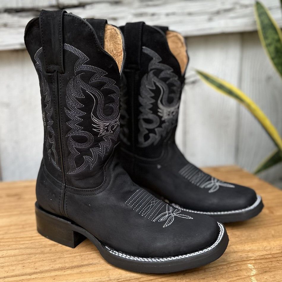 DA-00-2 Black Cowboy Boots for Men Leather Western Boots