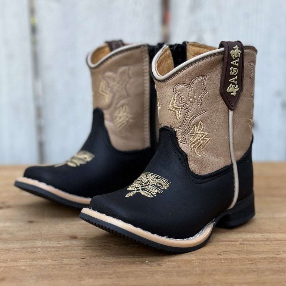 Botas Texanas Botas Vaqueras Con Zipper DA-307 Black And Oryx Baby