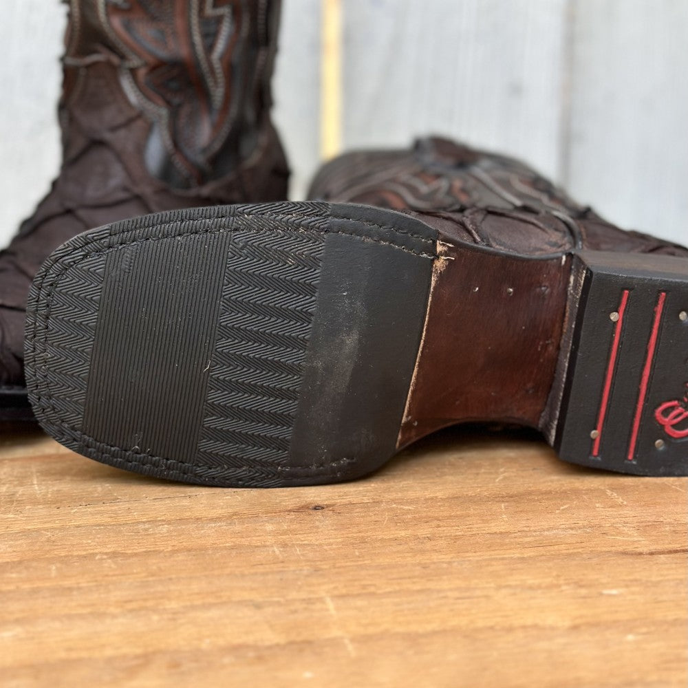 DA-Jefe Faux Pirarucu Brown - Exotic Western Boots for Men