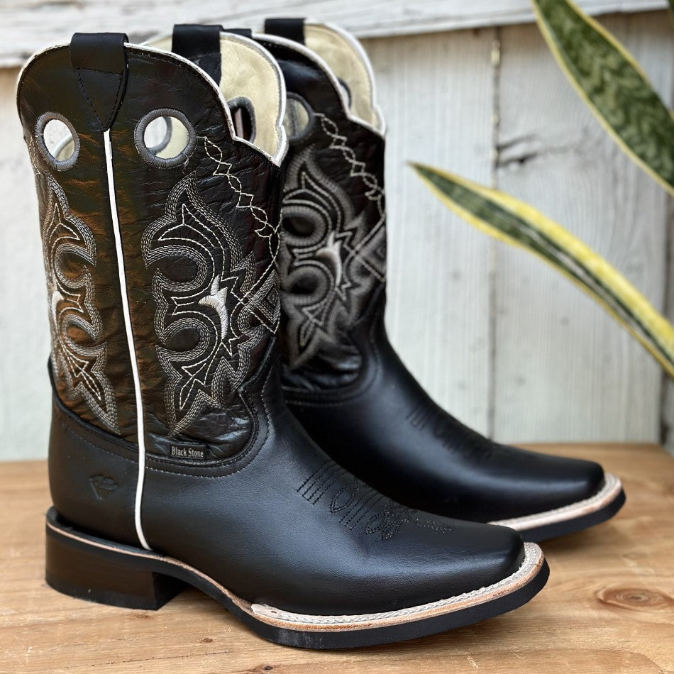 DB-741 Black Cowboy Boots with Rubber Sole for Men Western Boots