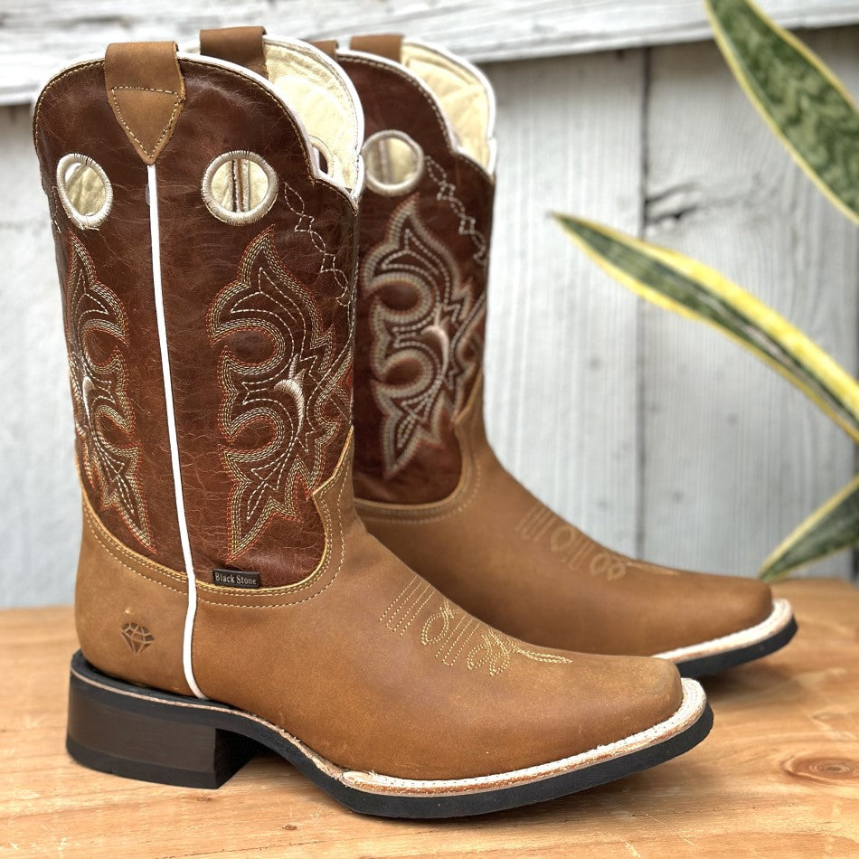 DB-741 Tan Cowboy Boots with Rubber Sole for Men Cowboy Boots