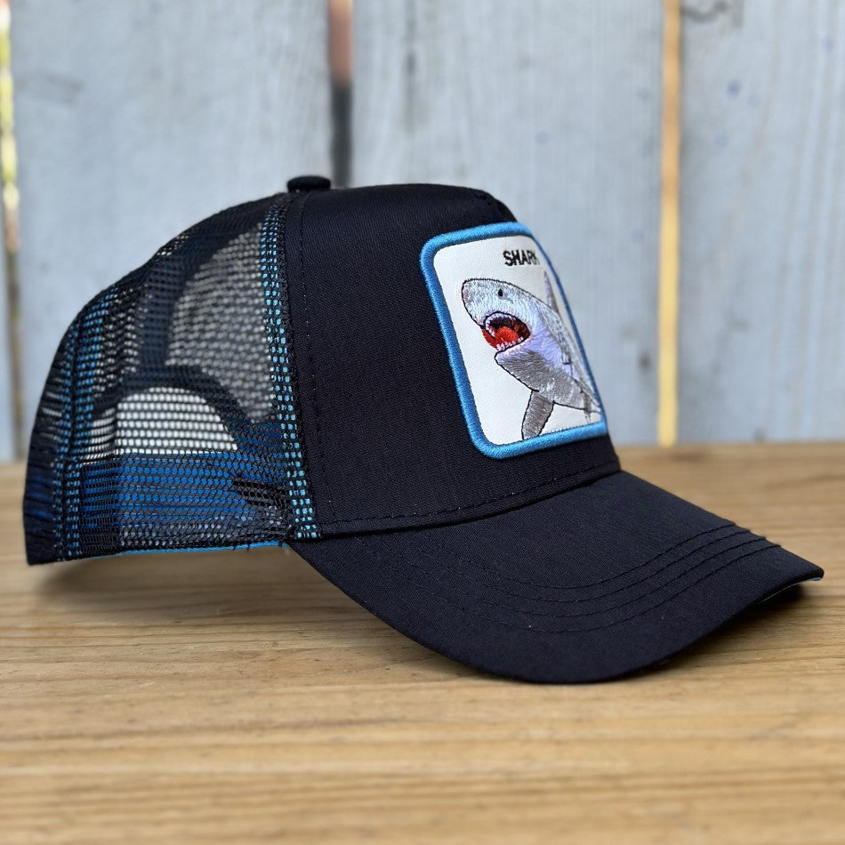 Gorra Negra con Tiburon - Gorra Trucker con Parche Bordado - Gorra Negra con Parche de Animales (4)