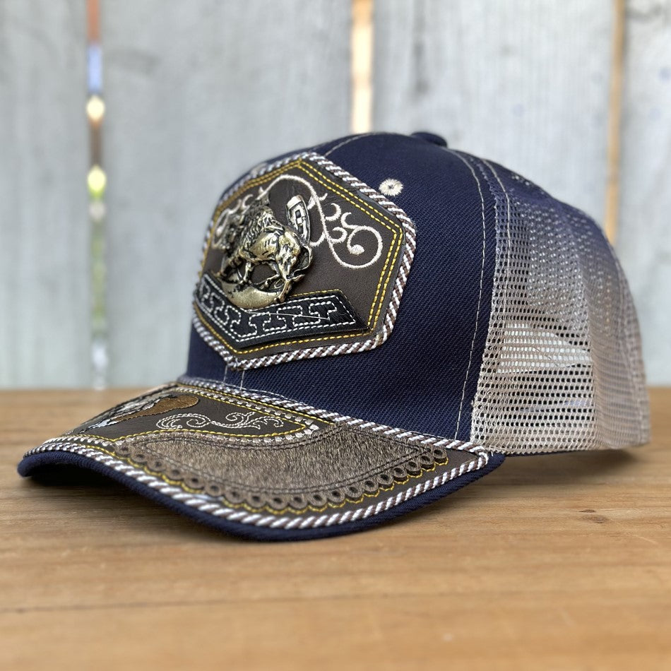 Gorra Vaquera Azul con Toro y Herradura - Gorras Artesanales Mexicanas (3)
