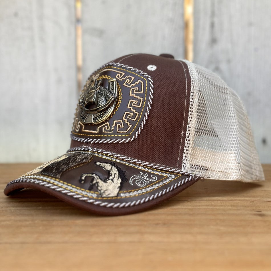 Gorra Vaquera Café con Caballo y Herradura - Gorras Artesanales Mexicanas (6)
