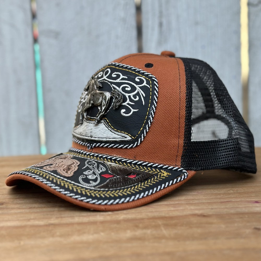 Gorra Vaquera Color Naranja Quemado con Caballo - Gorras Artesanales Mexicanas (3)