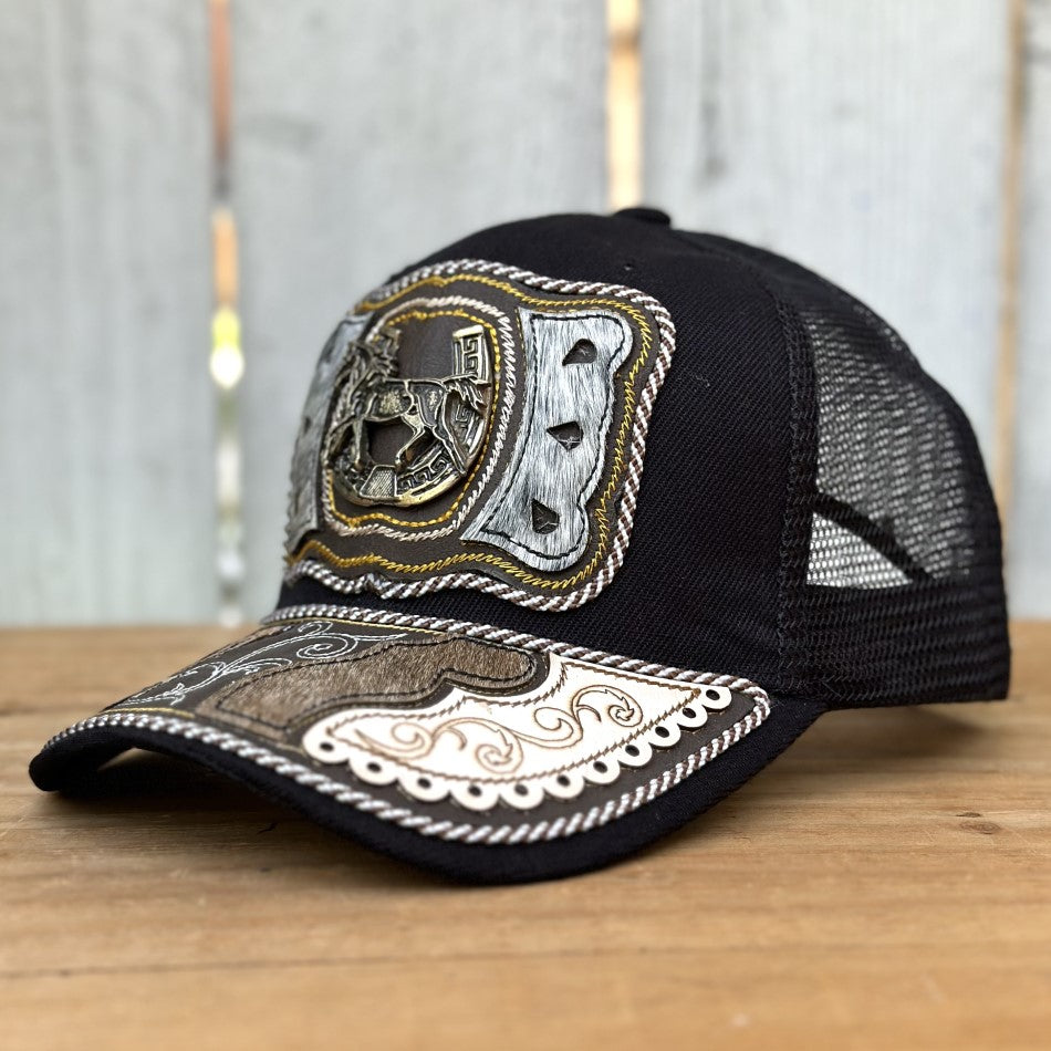 Gorra Vaquera Negra con Caballo y Herradura - Gorras Artesanales Mexicanas (3)