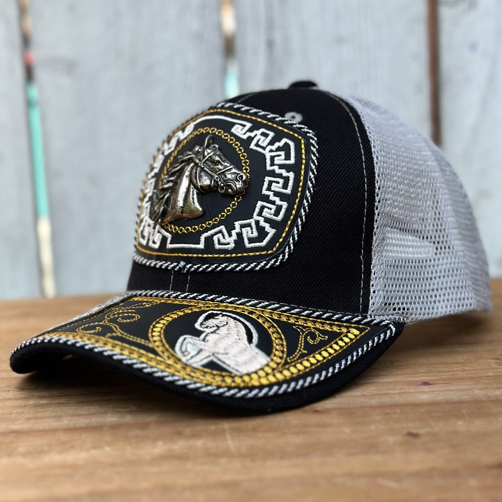 Gorra Vaquera Negra con Cabeza de Caballo - Gorras Artesanales Mexicanas (3)