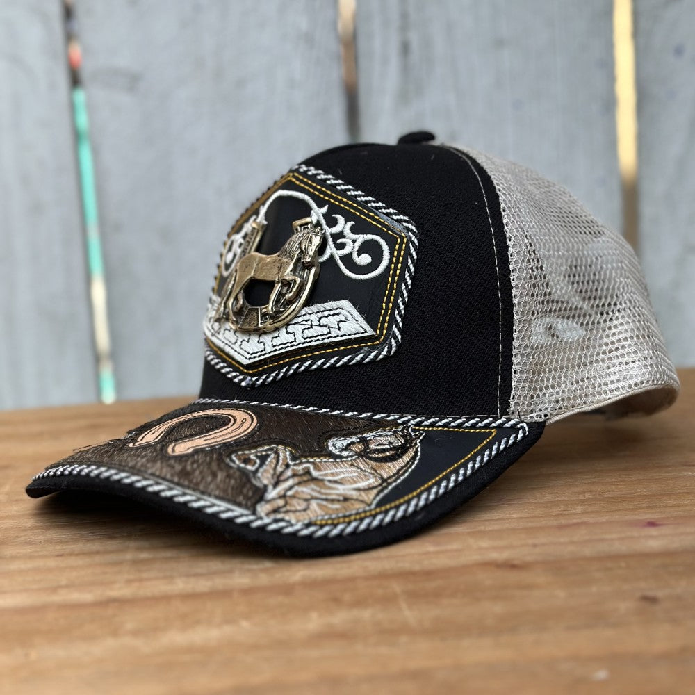 Gorra Vaquera Negra con Caballo y Herradura #3 - Gorras Artesanales Mexicanas (3)