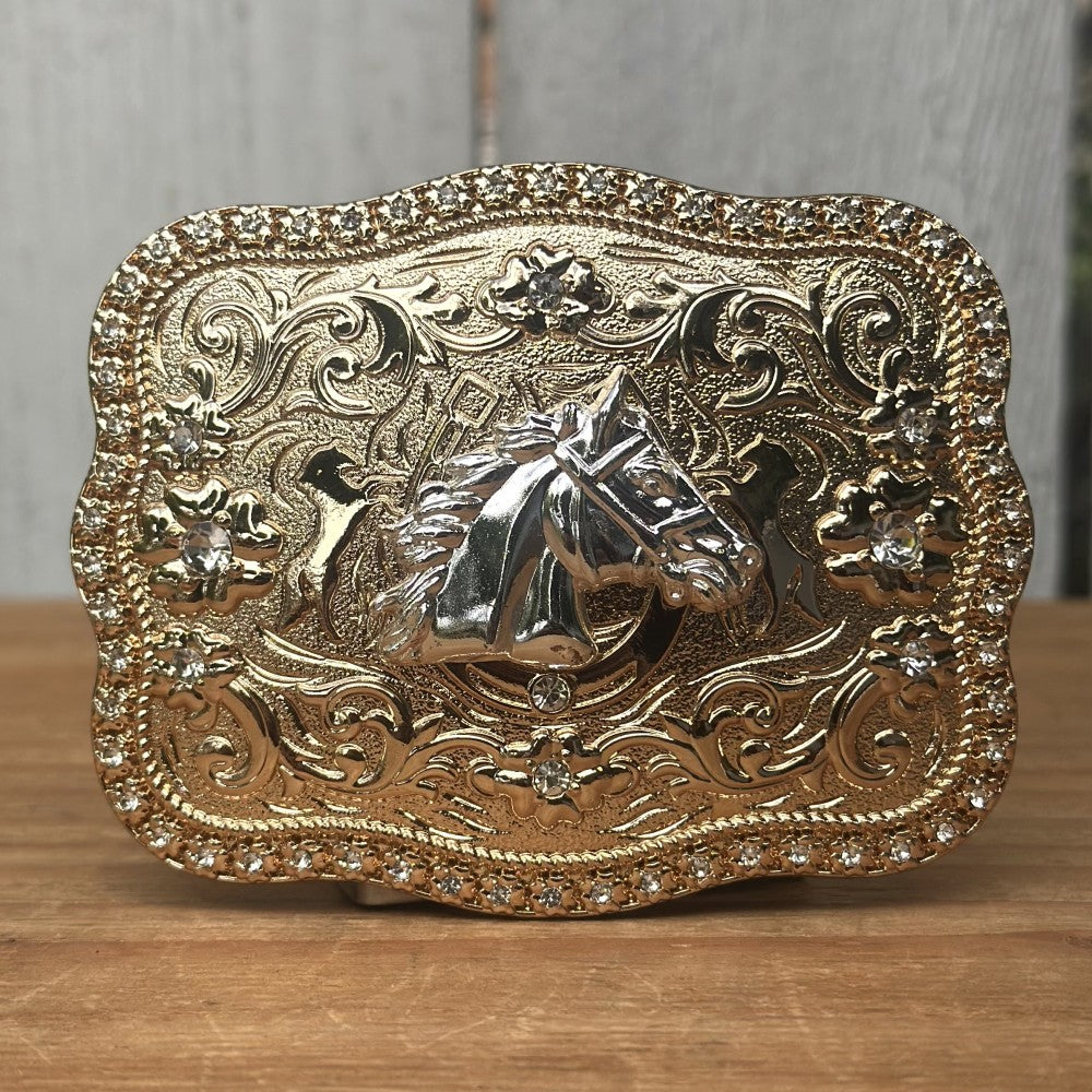 Hebilla Vaquera Dorada con Cabeza de Caballo Plateada CB-05 - Hebillas Vaqueras para Hombre (5)