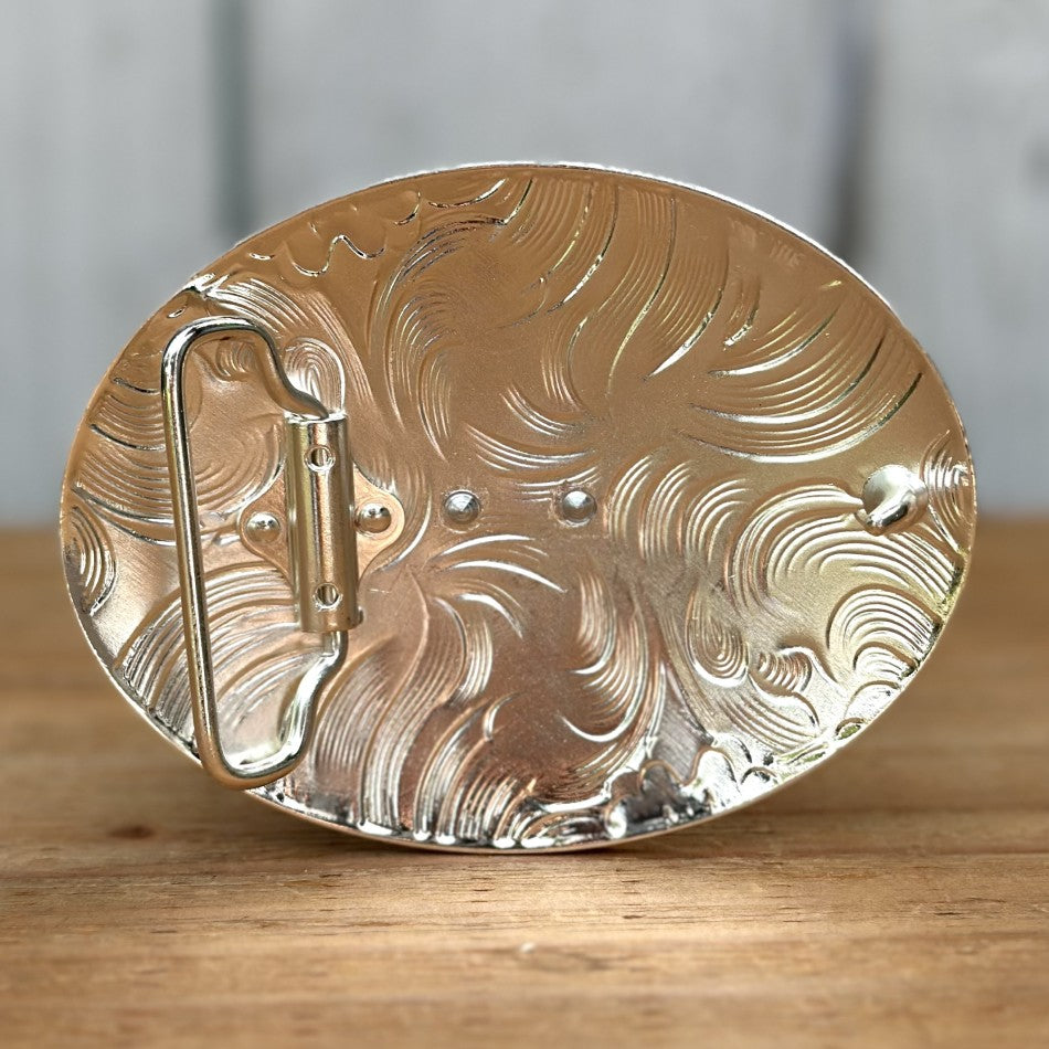 Hebilla Ovalada Dorada, Plateada y Negro con Diseño de Caballo - Hebillas Vaqueras para Cinturones (5)