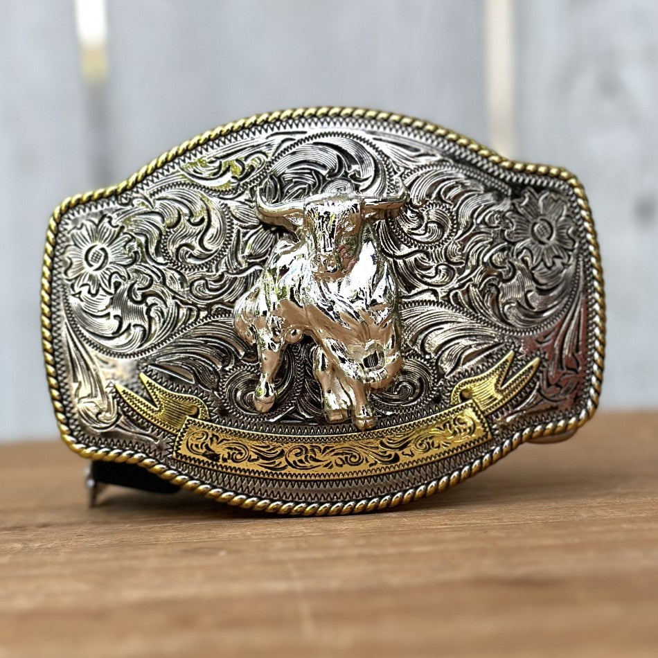 Hebilla Plateada y Dorada con Diseño de Toro - Hebillas Vaqueras para Cinturones (5)