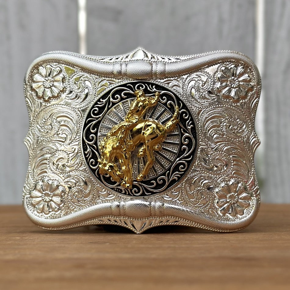 Hebilla Plateada y Dorada con Diseño de Jinete - Hebillas Vaqueras para Cinturones (5)