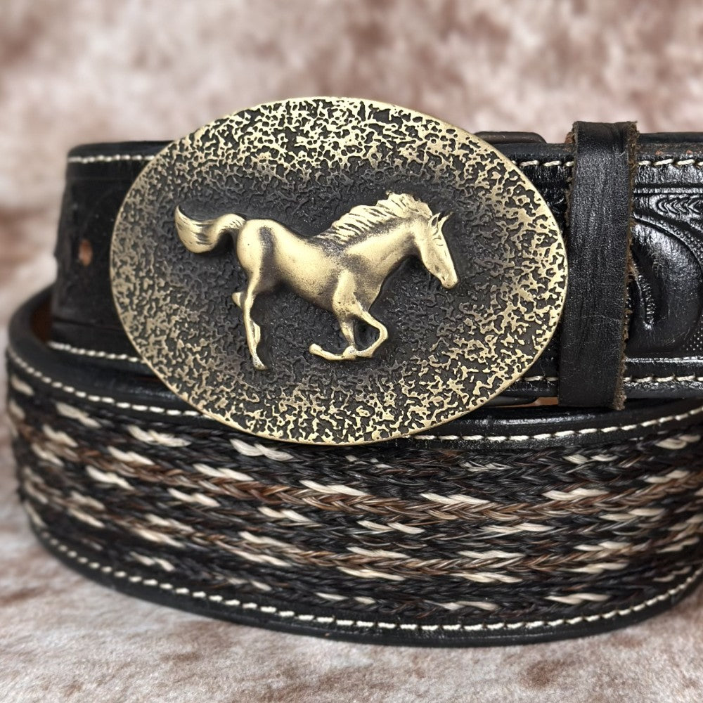 Hebilla Vaquera “El Potro Dorado” Ovalada con Caballo en Relieve - Hebillas Vaqueras Mexicanas para Cinturon (4)