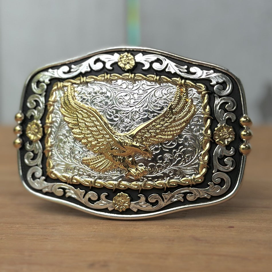 Hebilla Vaquera Plateada y Dorada con Aguila - Hebillas Vaqueras para Hombre (6)