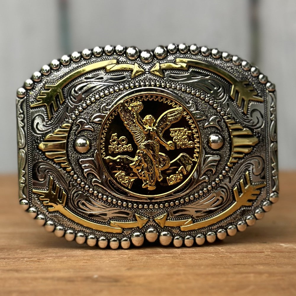Hebilla Vaquera Plateada y Dorada de Centenario - Hebillas Vaqueras para Hombre