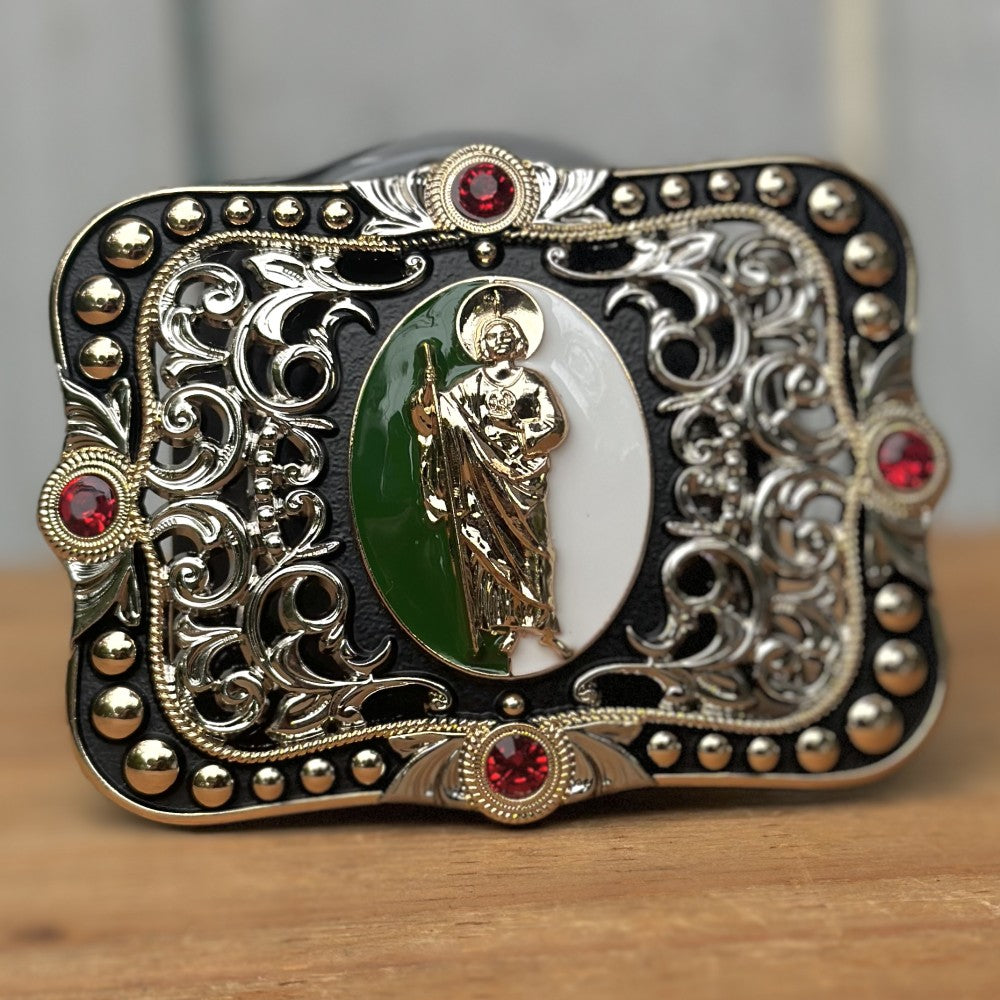 Hebilla Vaquera de San Judas con 4 Gemas Rojas - Hebillas Vaqueras para Hombre (4)