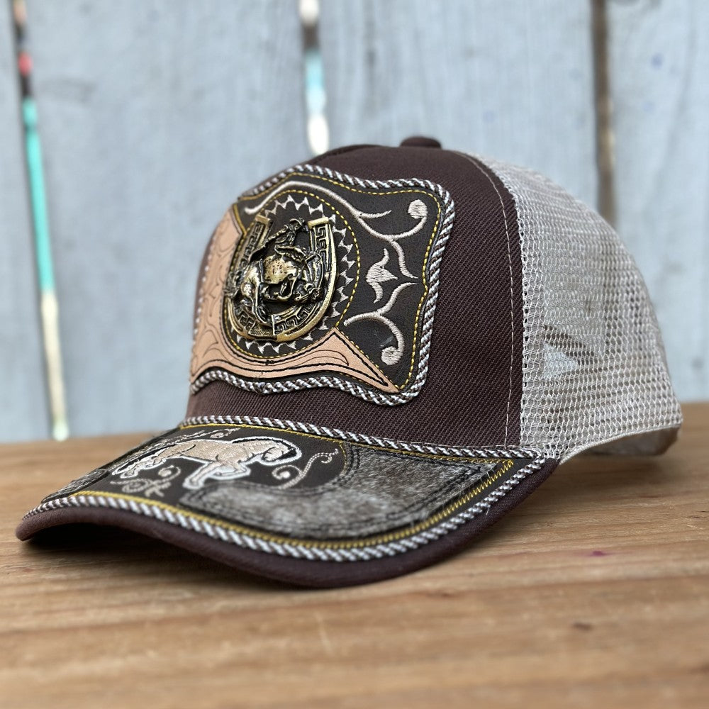 Gorra Vaquera Café con Jinete y Herradura - Gorras Artesanales Mexicanas (3)