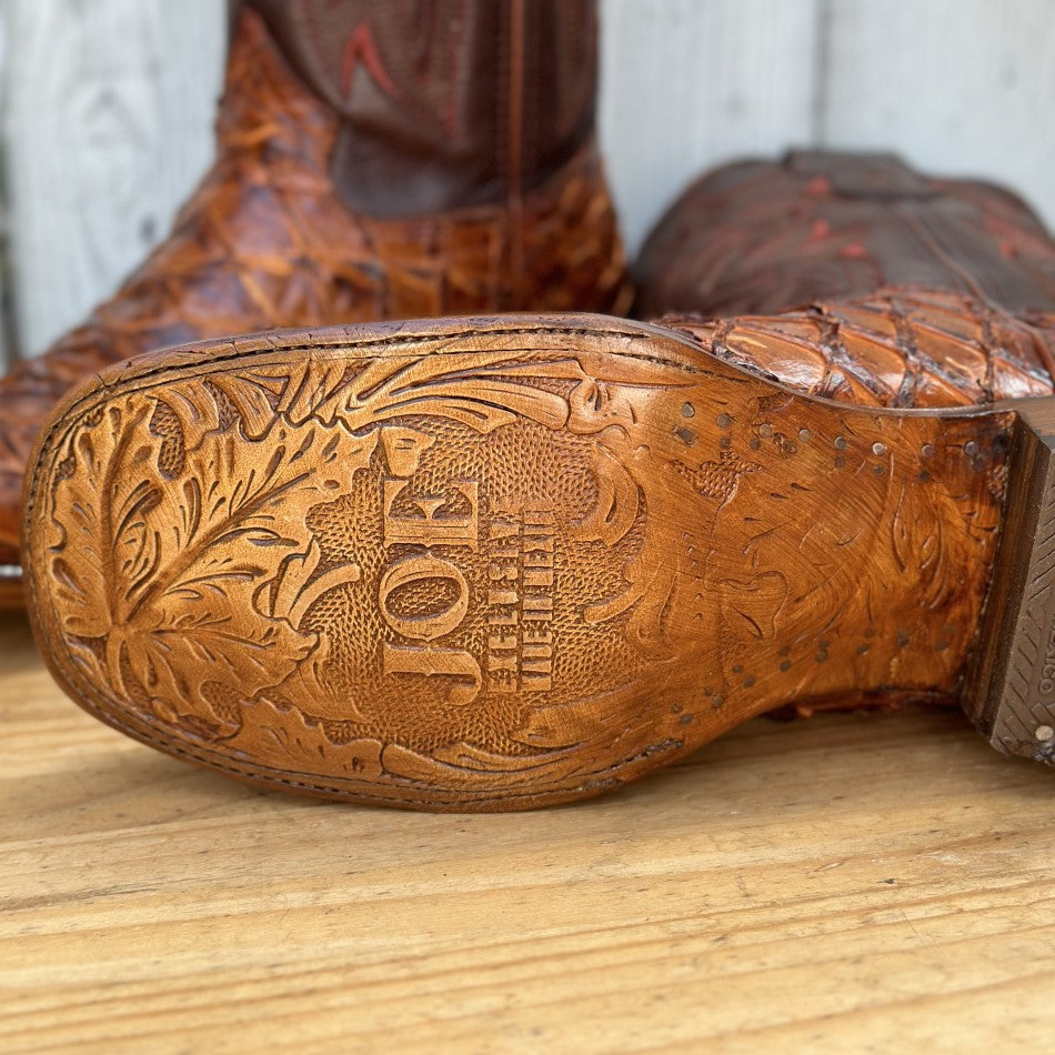 JB-761 Shedron Bota Pirarucu Original - Botas Exoticas para Hombre - Botas con Suela de Vaqueta