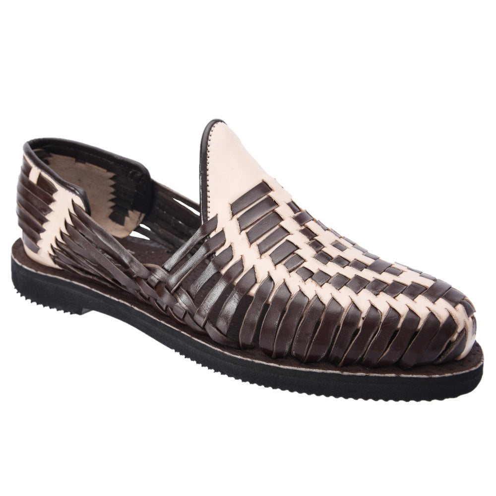 PM-31265 Café y Natural - Huaraches Artesanales Mexicanos para Hombre - Huaraches de Piel