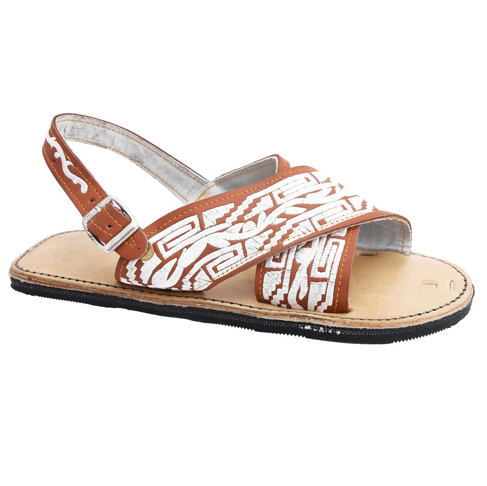 PM-33110 Cruzado Bordado Miel - Huaraches Artesanales Mexicanos para Hombre - Huaraches de Piel