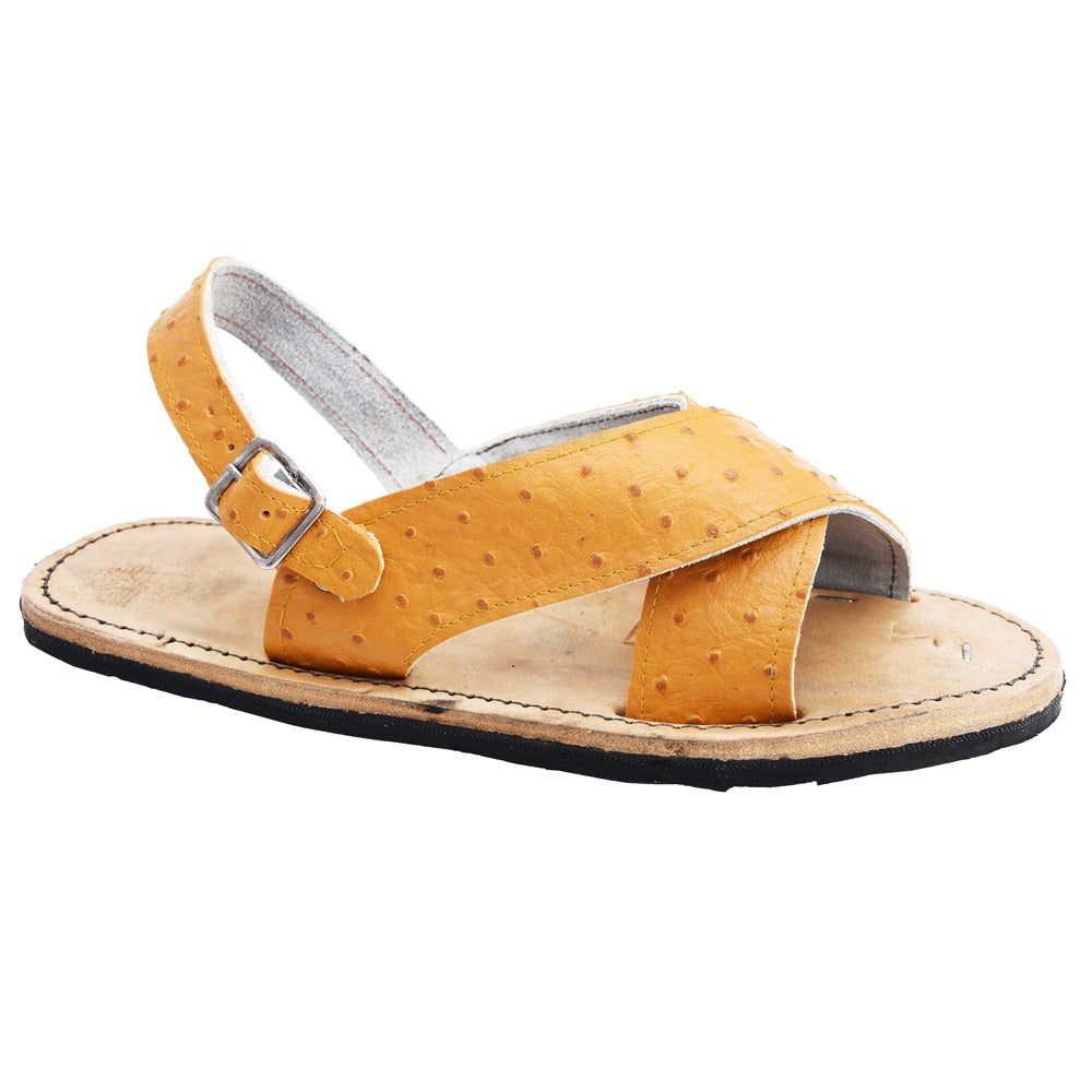 PM-33301 Cruzado Grabado Avestruz Mantequilla - Huaraches Artesanales Mexicanos para Hombre