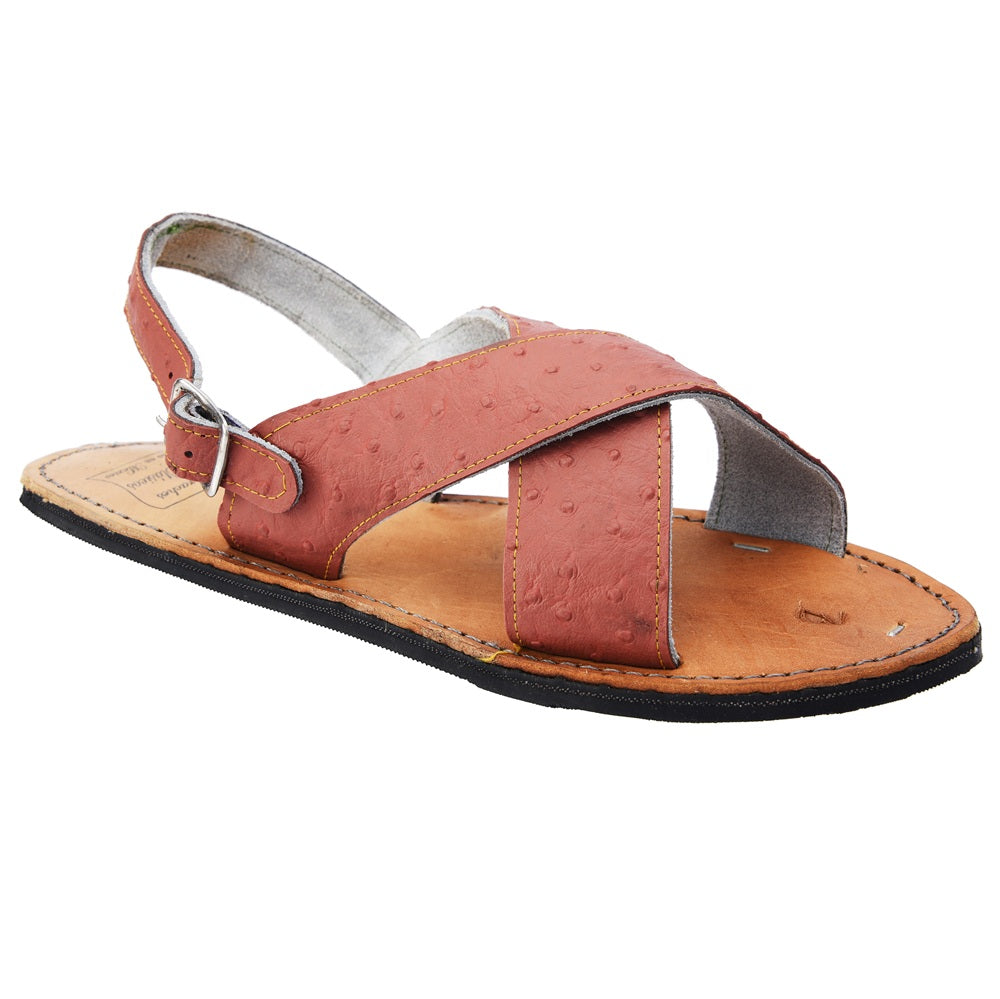 PM-33302 Cruzado Grabado Avestruz Cognac - Huaraches Artesanales Mexicanos para Hombre - Huaraches de Piel