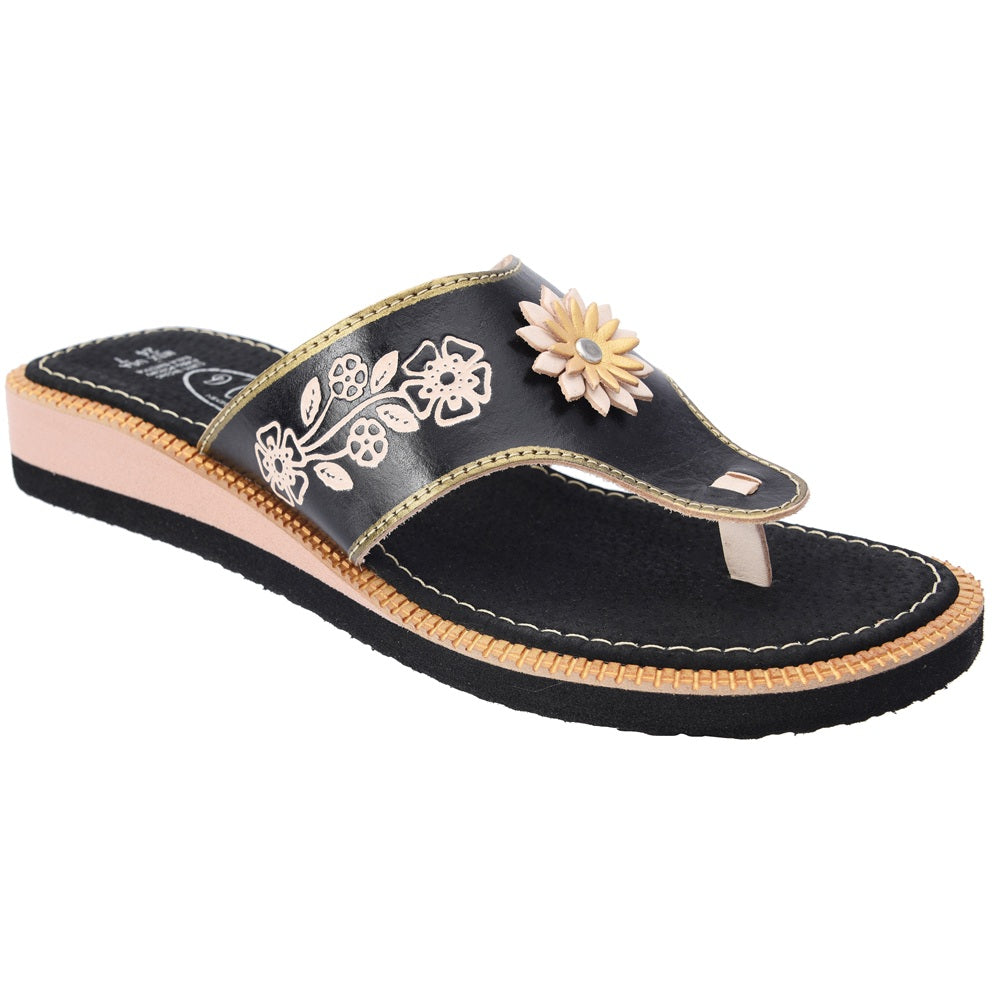 PM-35162 Negro - Sandalias Artesanales Mexicanas para Mujer - Huaraches de Piel