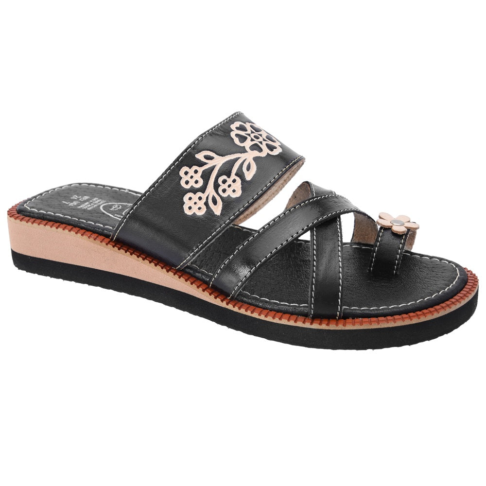 PM-35163 Negro - Sandalias Artesanales Mexicanas para Mujer