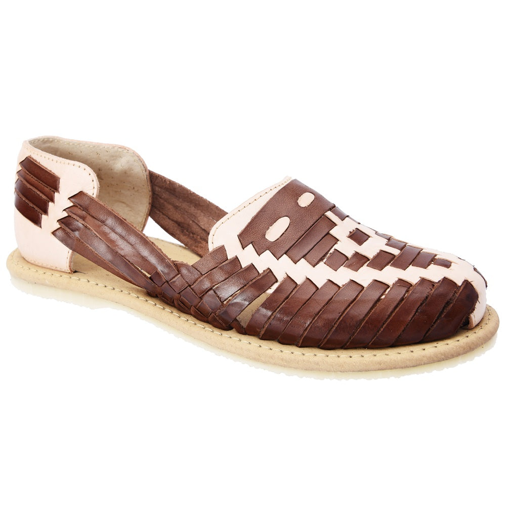 PM-35174 Café y Natural - Huaraches Artesanales Mexicanos para Mujer - Huaraches de Piek